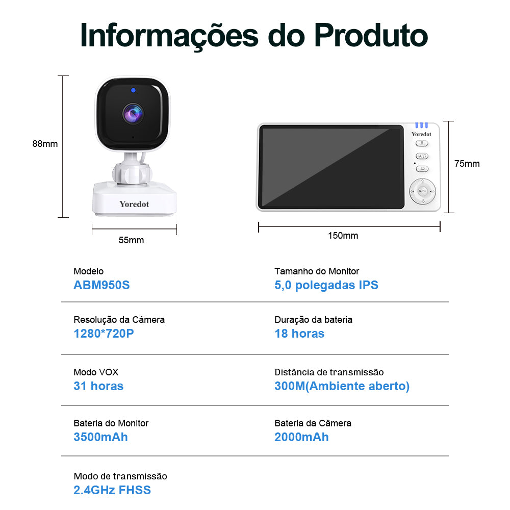 Cámara portátil con visión nocturna y soporte para monitor de bebés