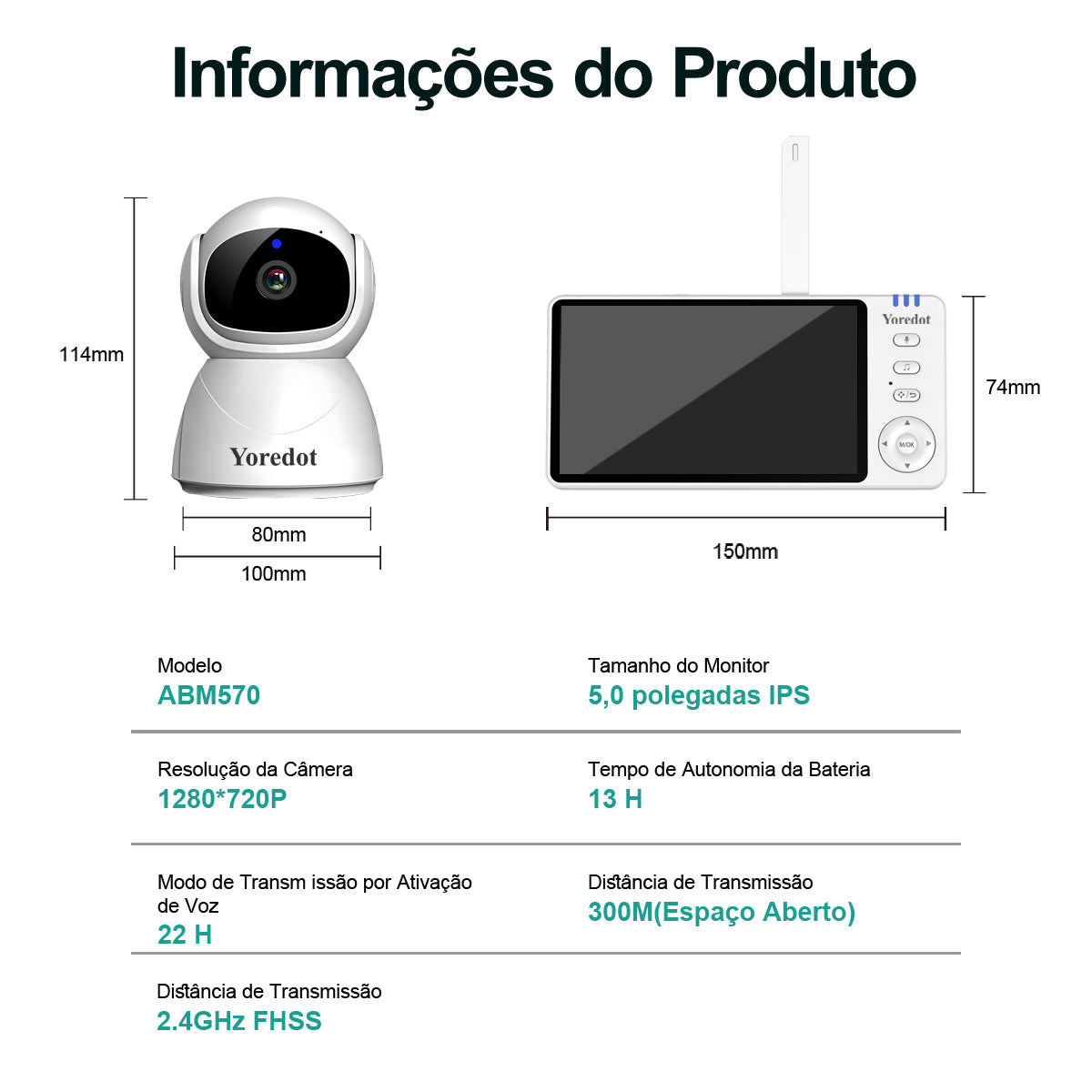Yoredot Y-1002 Baby Monitor Night Vision Rotating Camera 5" IPS
