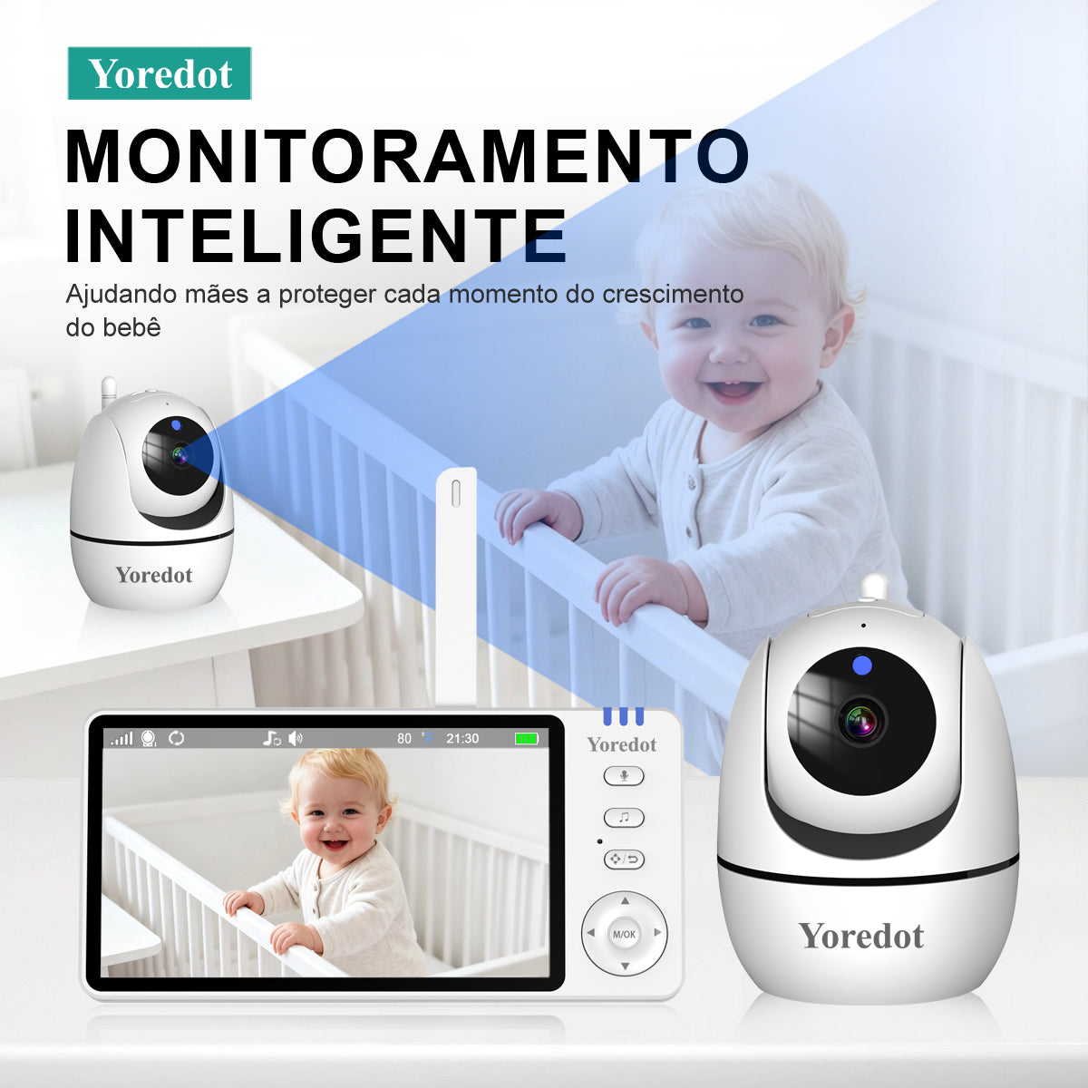 Cámara Vigilabebés S/Cable Visión Nocturna Pantalla Grande LCD de 5'' Alta Definición Y-1001 Alarma Multifuncional con Micrófono