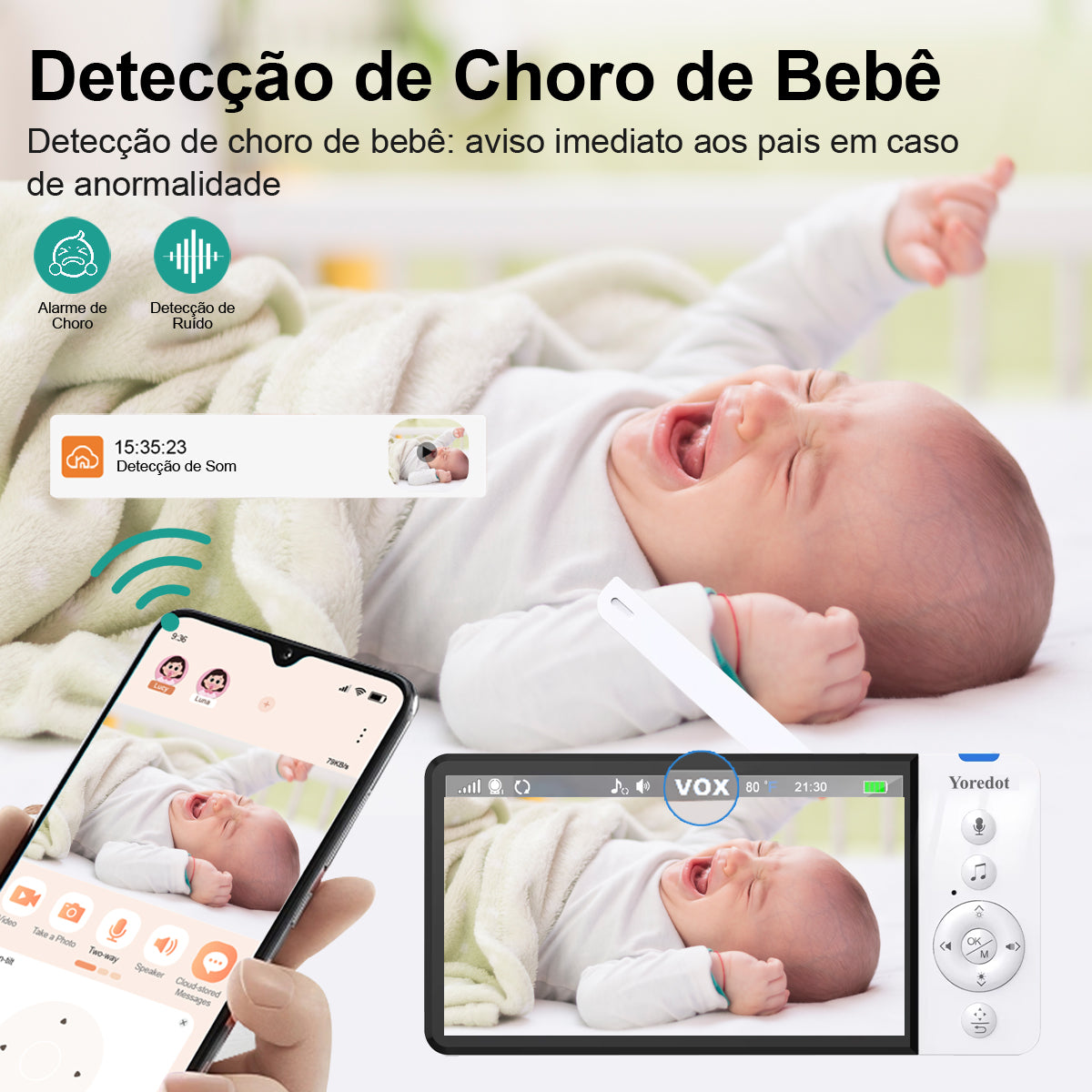 Baby Monitor Wi-fi With 5''fhd Screen, Night Vision And Dual