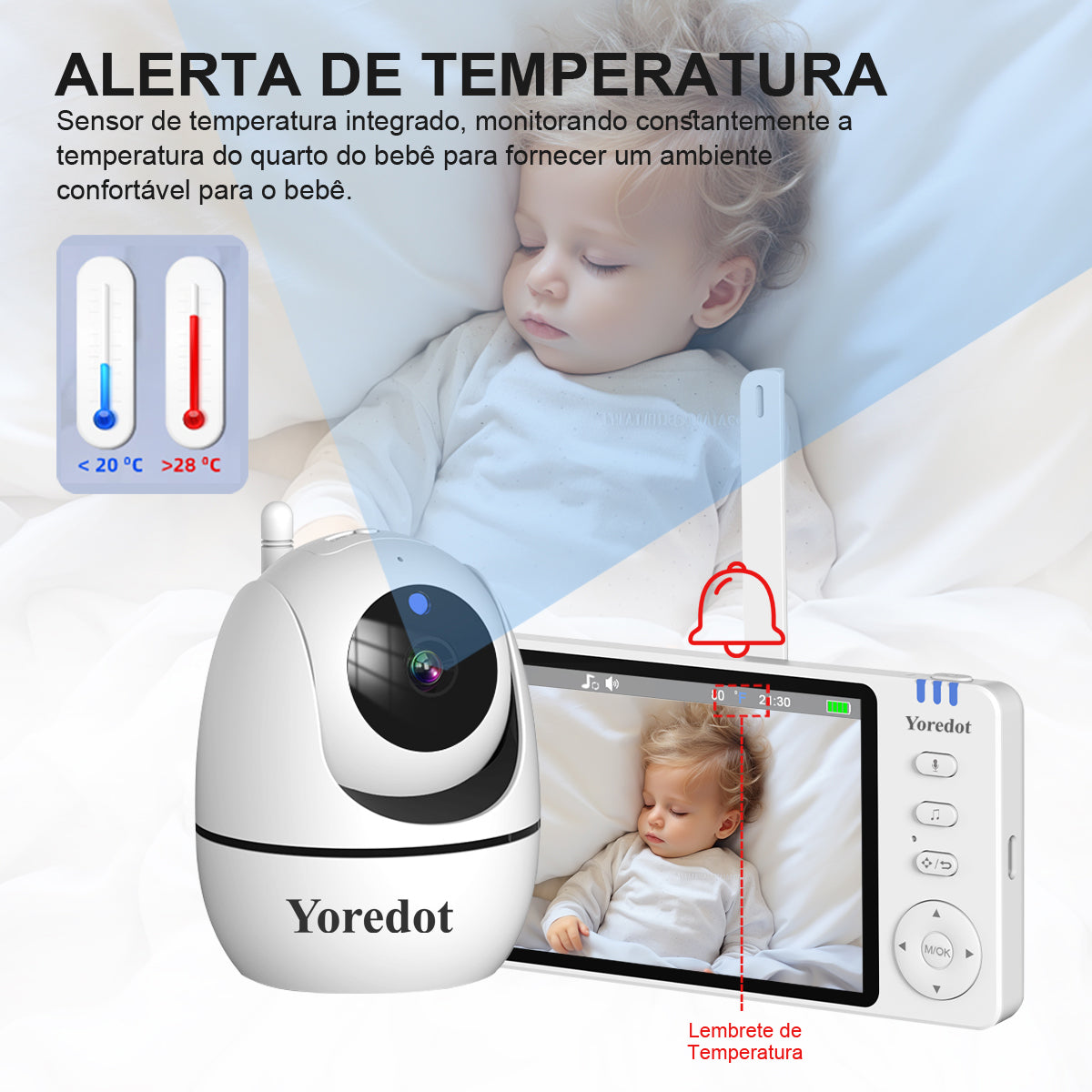Cámara Vigilabebés S/Cable Visión Nocturna Pantalla Grande LCD de 5'' Alta Definición Y-1001 Alarma Multifuncional con Micrófono