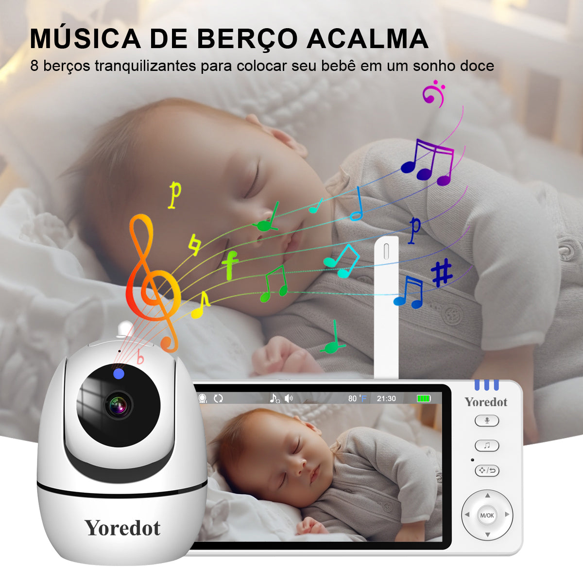 Cámara Vigilabebés S/Cable Visión Nocturna Pantalla Grande LCD de 5'' Alta Definición Y-1001 Alarma Multifuncional con Micrófono