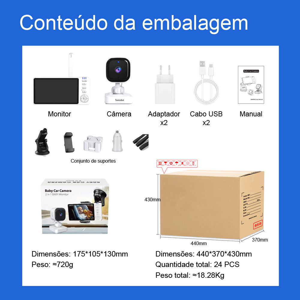 Cámara portátil con visión nocturna y soporte para monitor de bebés